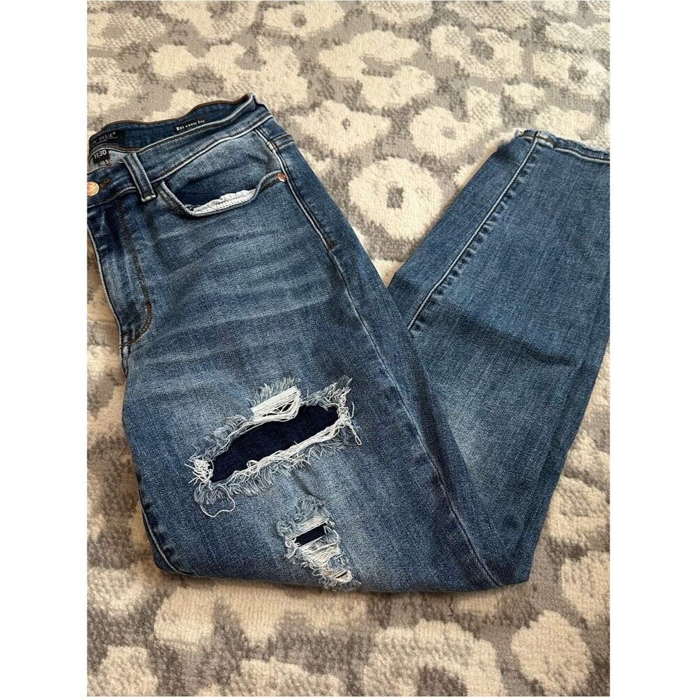 Judy Blue Size 11 | 30 Relaxed Fit Skinny Jeans Distressed Dark Wash Stretchy